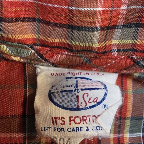 Vintage 70s Land & Sea Plaid Blouse Metallic Thread Made in USA - Picture 4 of 10